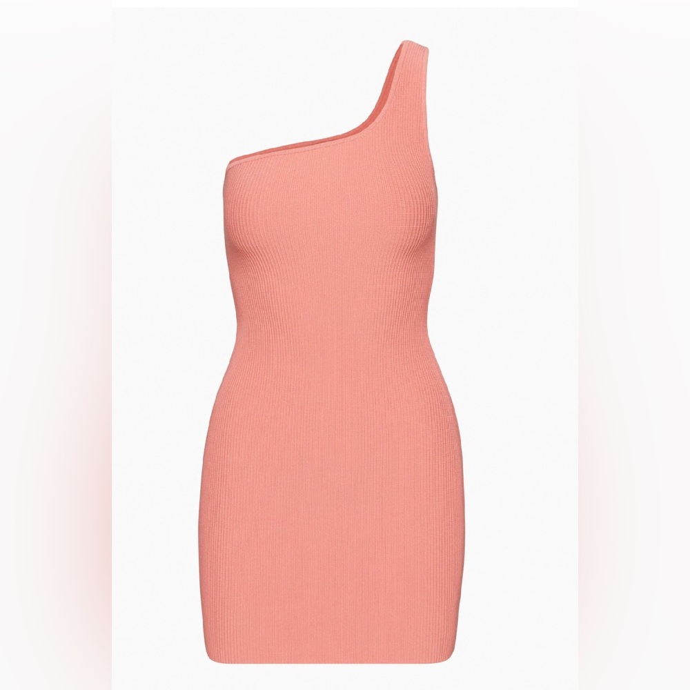 Aritzia Babaton Sculpt Knit One-Shoulder Dress Size L Grapefruit Coral - Picture 1 of 13